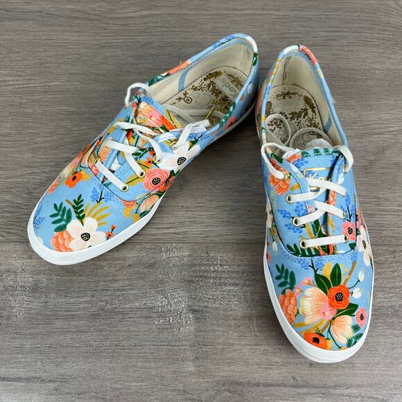 Keds x Rifle Paper Company Blue Lively Floral Sneakers Sz.9 - Picture 2 of 12